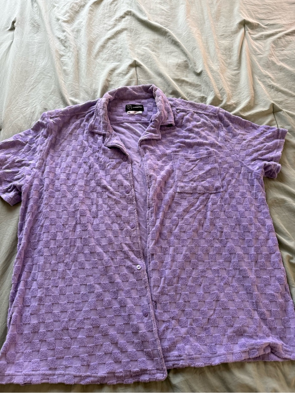 Purple Short-Sleeve Textured Button-Up Shirt